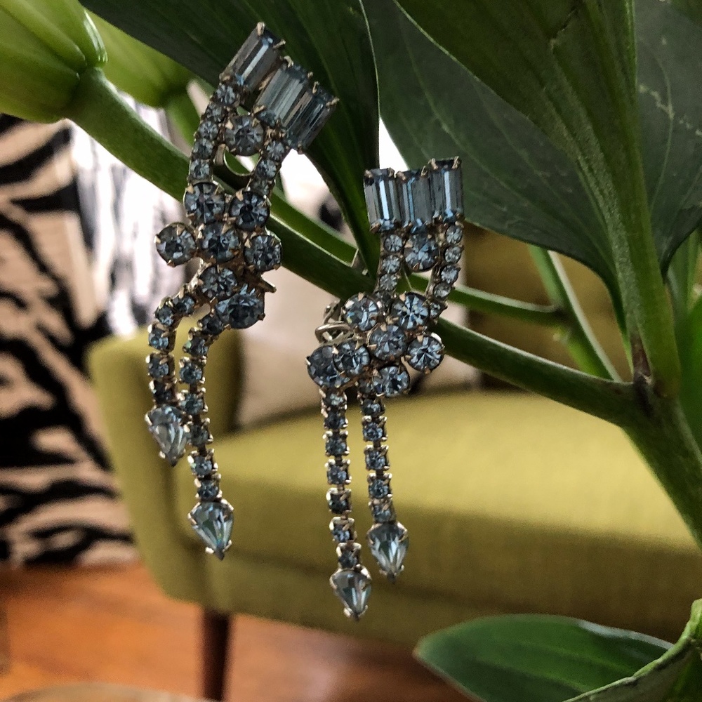 MCM Dangly Blue Rhinestone Earrings